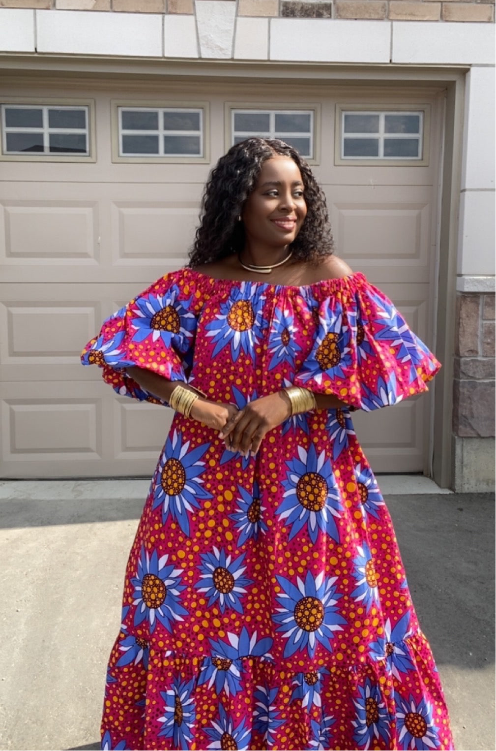LUNA PINK AND BLUE AFRICAN DRESS WITH HEADWRAP