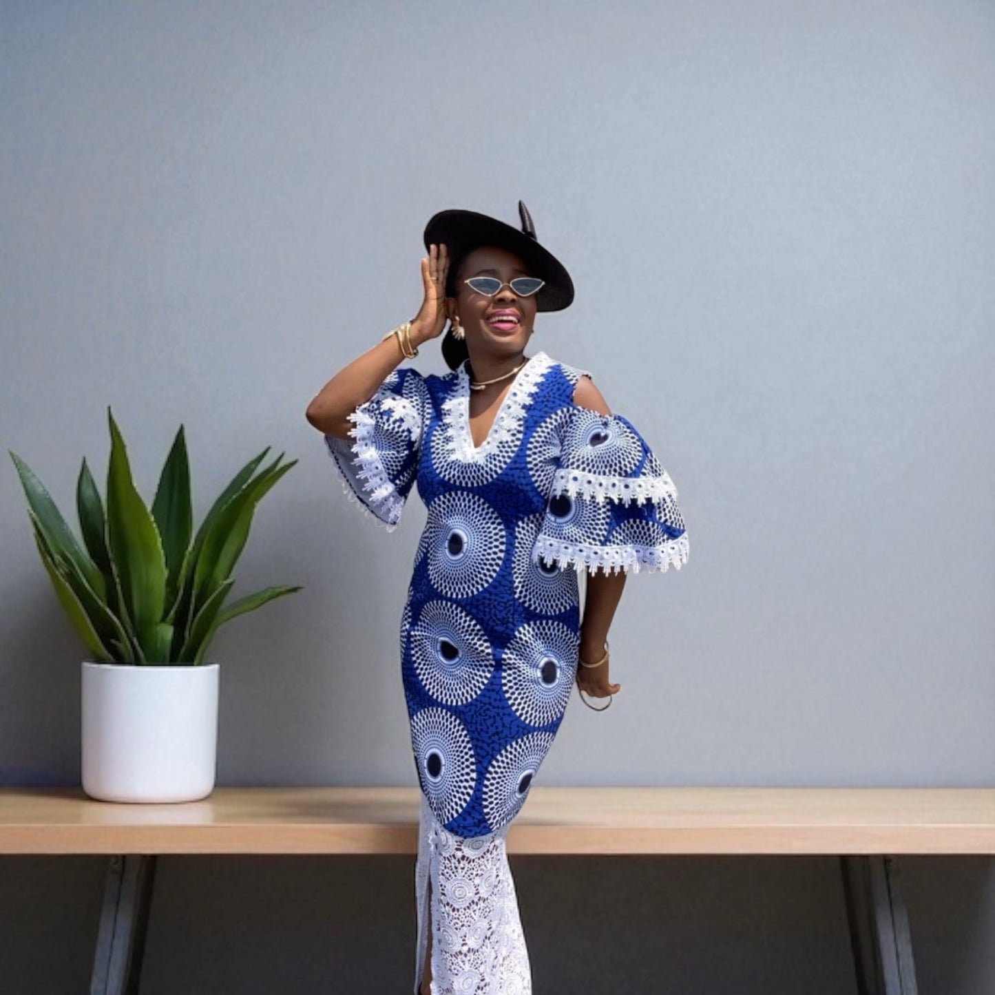 ZAHO BLUE AFRICAN PRINT DRESS