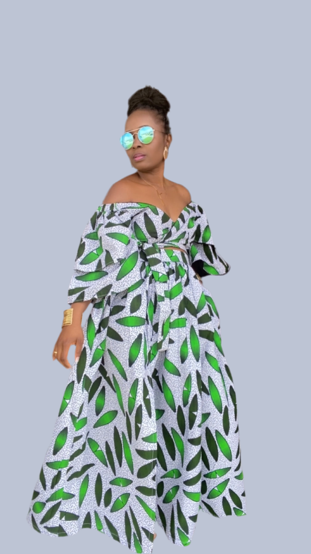 ECOSS GREEN AND WHITE MAXI SKIRT SET
