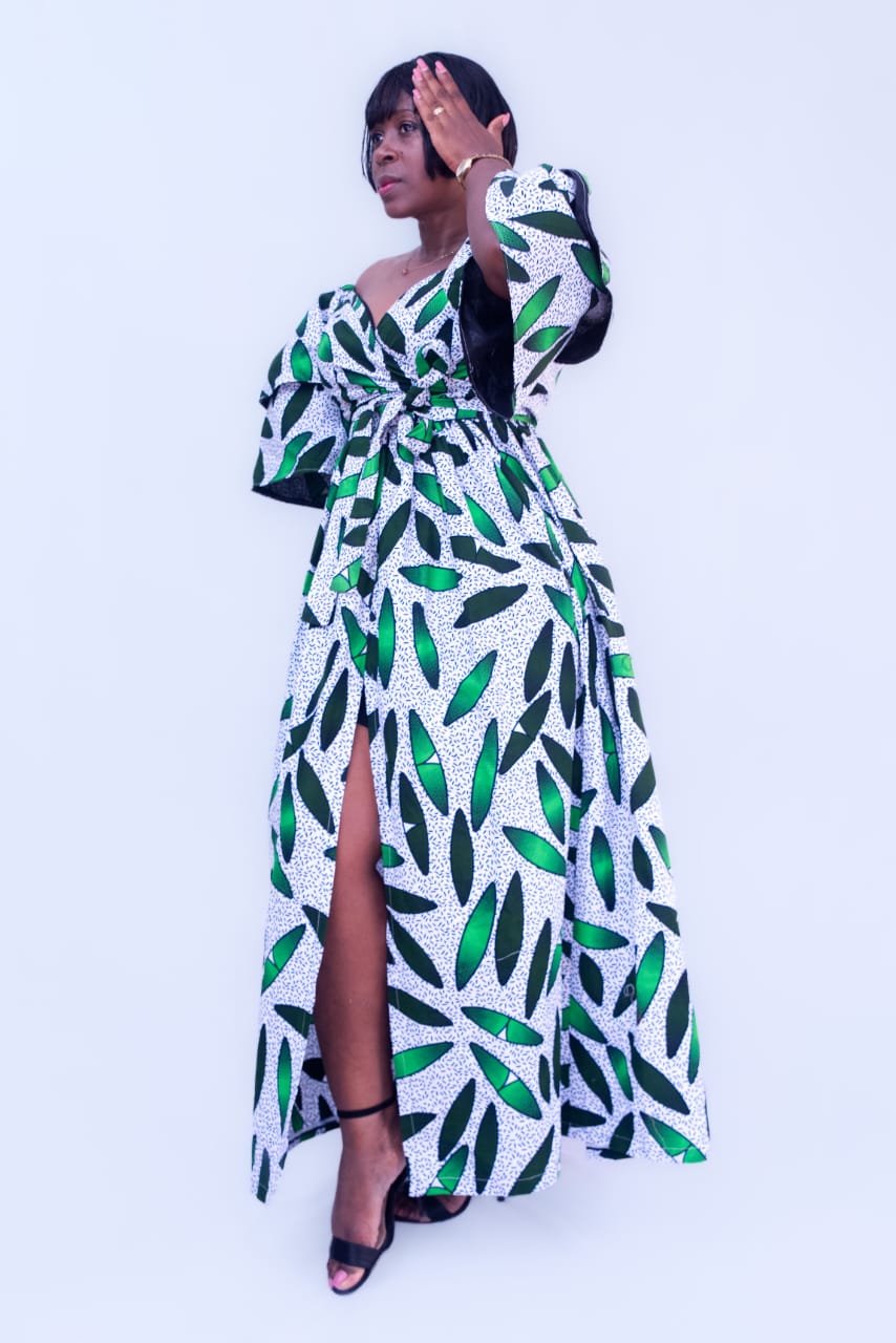 ECOSS AFRICAN PRINT GREEN AND WHITE MAXI SKIRT SET BLsape