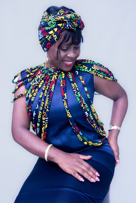 model wearing one women's African print necklace 