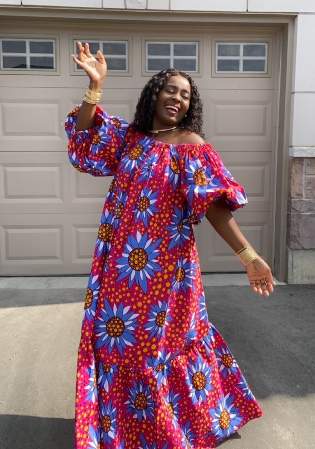 LUNA PINK AND BLUE AFRICAN  DRESS WITH HEADWRAP