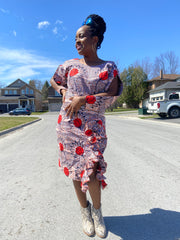 FERLA PINK AND RED MIDI DRESS