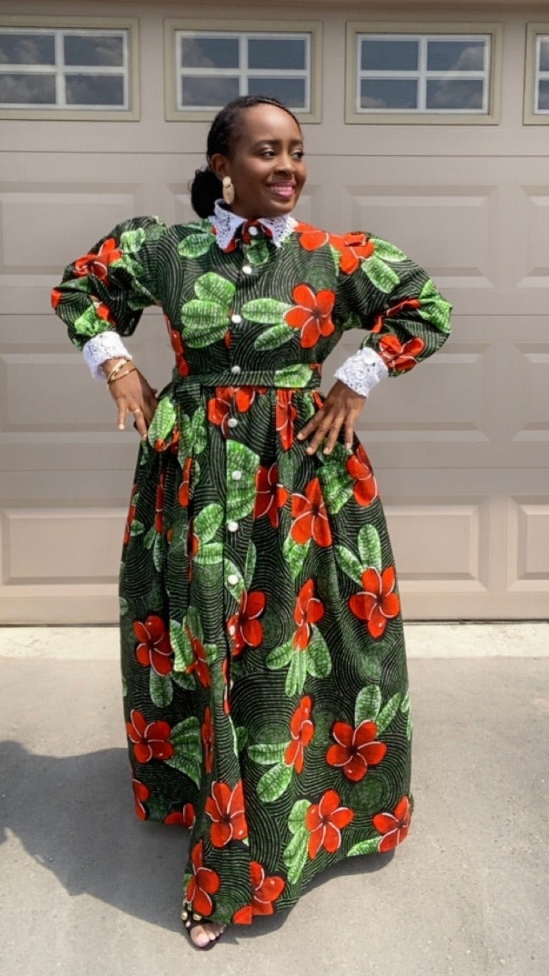 Lina Long Button-Down African Dress – Elegant Maxi