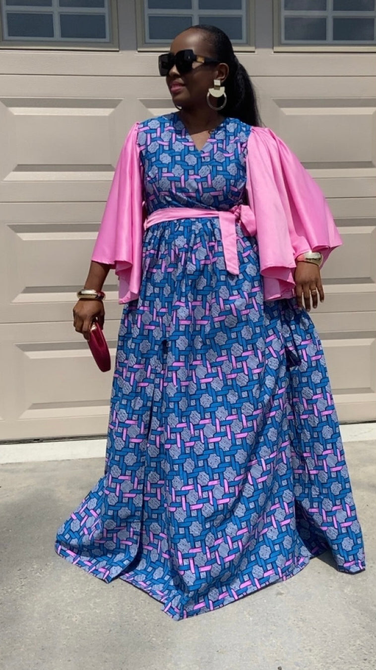 ANGELA BLUE WRAP MAXI DRESS