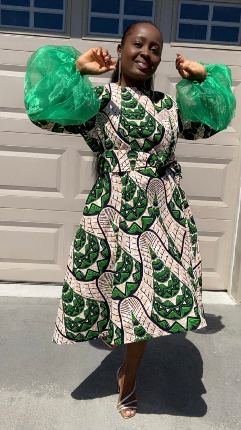 African Print Midi Dress Green Ankara Dress | BLsape African Print Midi Dress Green Ankara Dress | BLsape