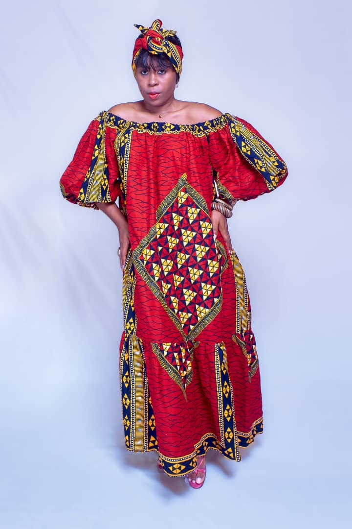 LUNA ORANGE AFRICAN PRINT MAXI DRESS WITH HEADWRAP