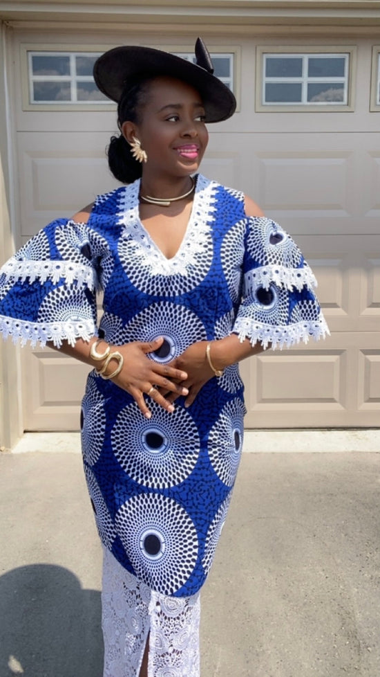 ZAHO BLUE AFRICAN PRINT DRESS