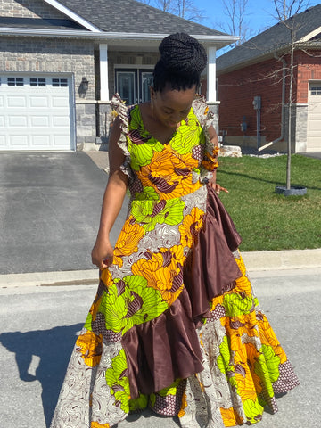 SAMBA AFRICAN GREEN AND YELLOW MAXI DRESS