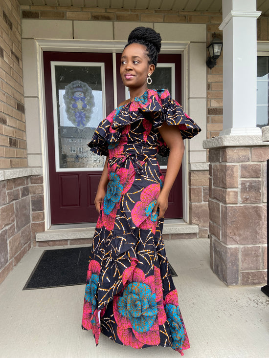 SUNNY AFRICAN PRINT WRAP MAXI SKIRT SET
