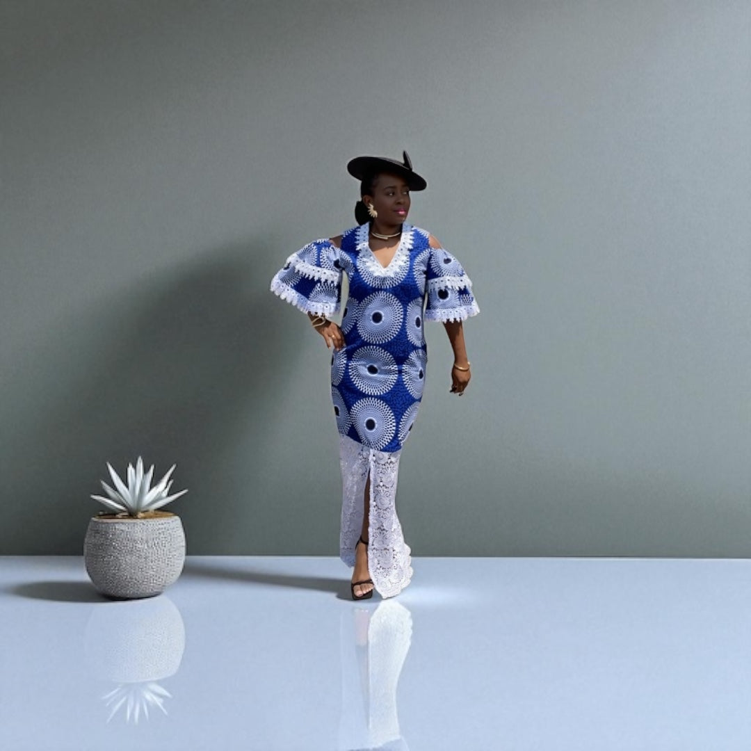 ZAHO BLUE AFRICAN PRINT DRESS