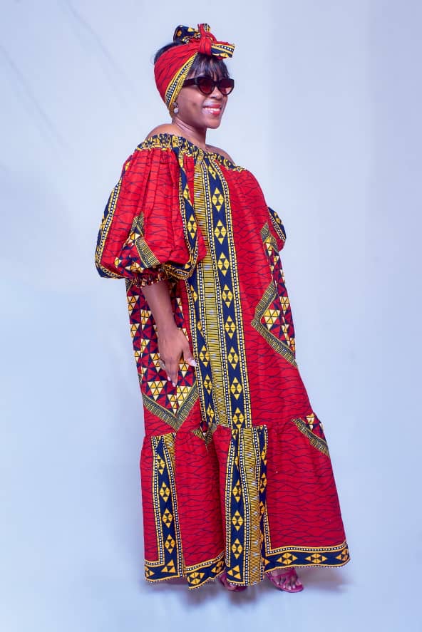 LUNA ORANGE AFRICAN PRINT MAXI DRESS WITH HEADWRAP