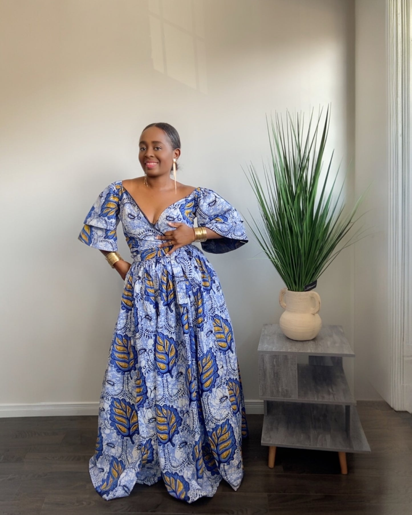 blue and white african dress White & Navy Blue Womens African Wedding Dress