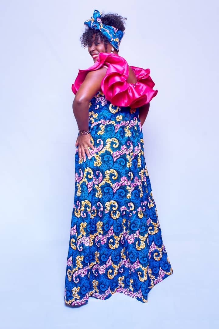 ZAIA  AFRICAN PRINT MAXI DRESS WITH HEADWRAP