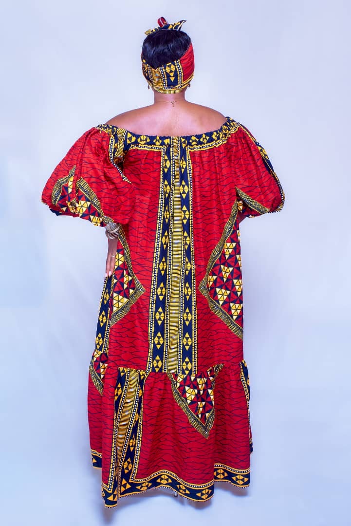 LUNA ORANGE AFRICAN PRINT MAXI DRESS WITH HEADWRAP