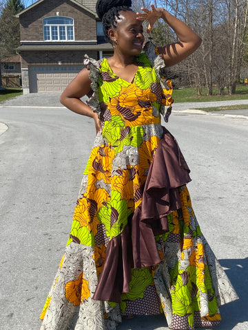 SAMBA AFRICAN GREEN AND YELLOW MAXI DRESS