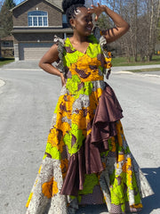 SAMBA AFRICAN GREEN AND YELLOW MAXI DRESS