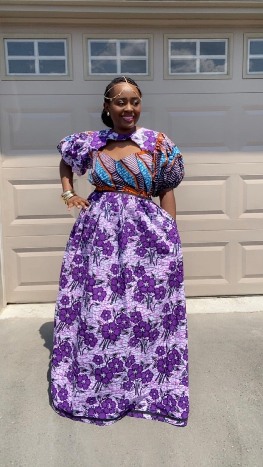 Purple African Print Maxi Dress – Ankara Puff Sleeve Dress