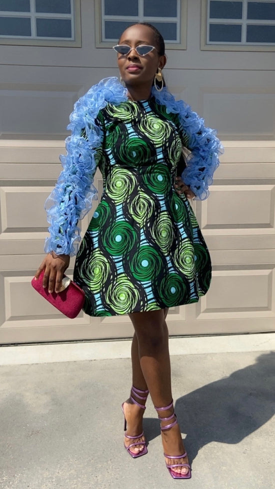 LOANE LONG SLEEVE GREEN MIDI DRESS