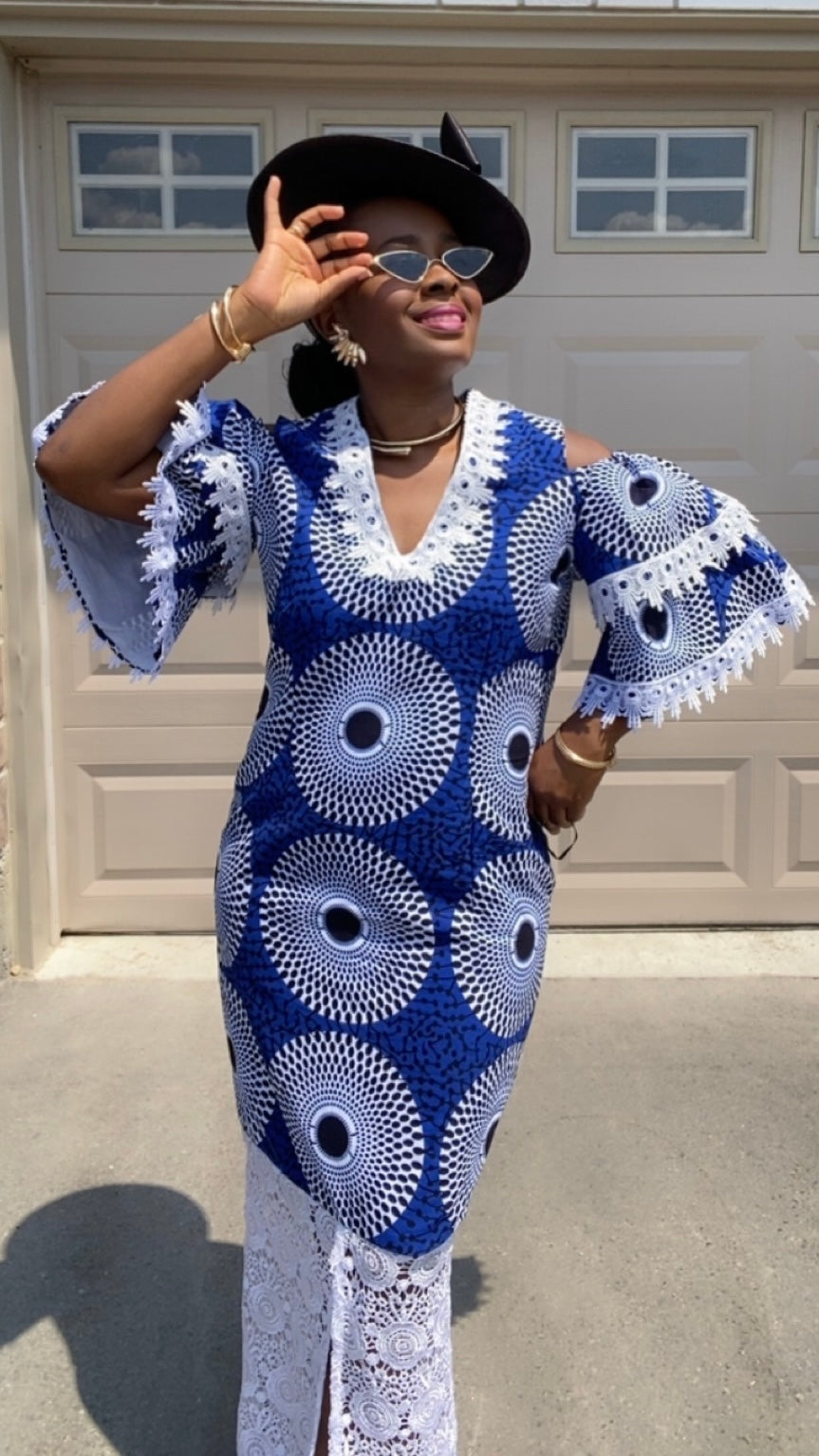 ZAHO BLUE AFRICAN PRINT DRESS