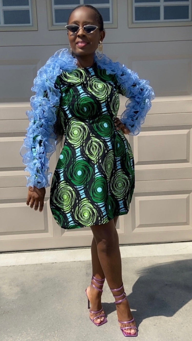 LOANE LONG SLEEVE GREEN MIDI DRESS