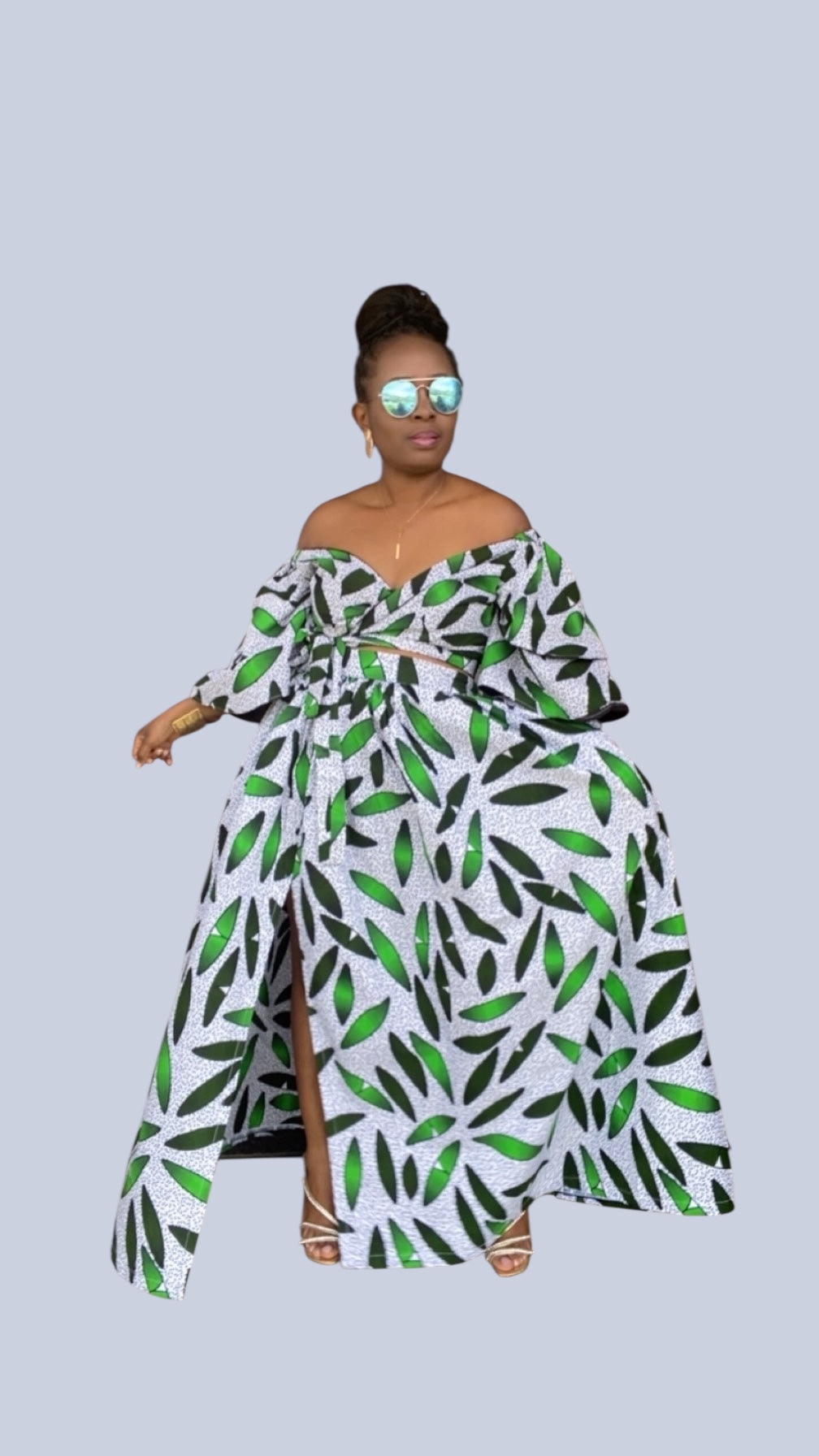ECOSS GREEN AND WHITE MAXI SKIRT SET