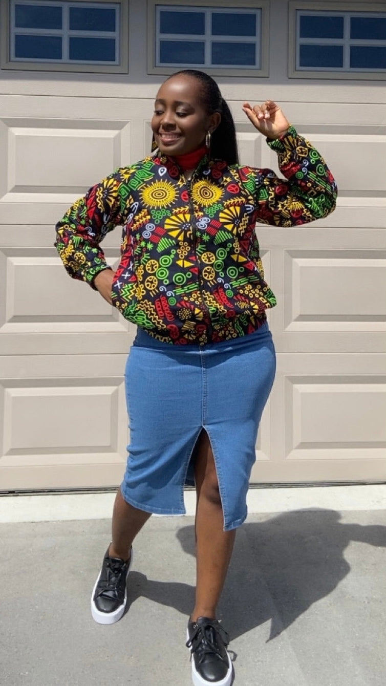 KESHA MULTI WAY MULTICOLOR BOMBER AFRICAN PRINT JACKET