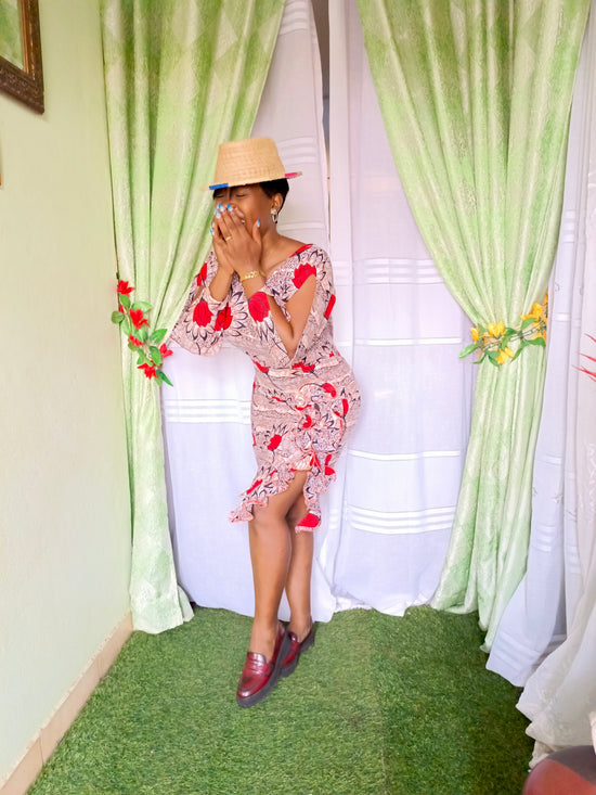 FERLA PINK AND RED MIDI DRESS