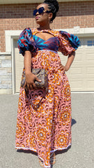 LILA AFRICAN MAXI LONG BROWN DRESS