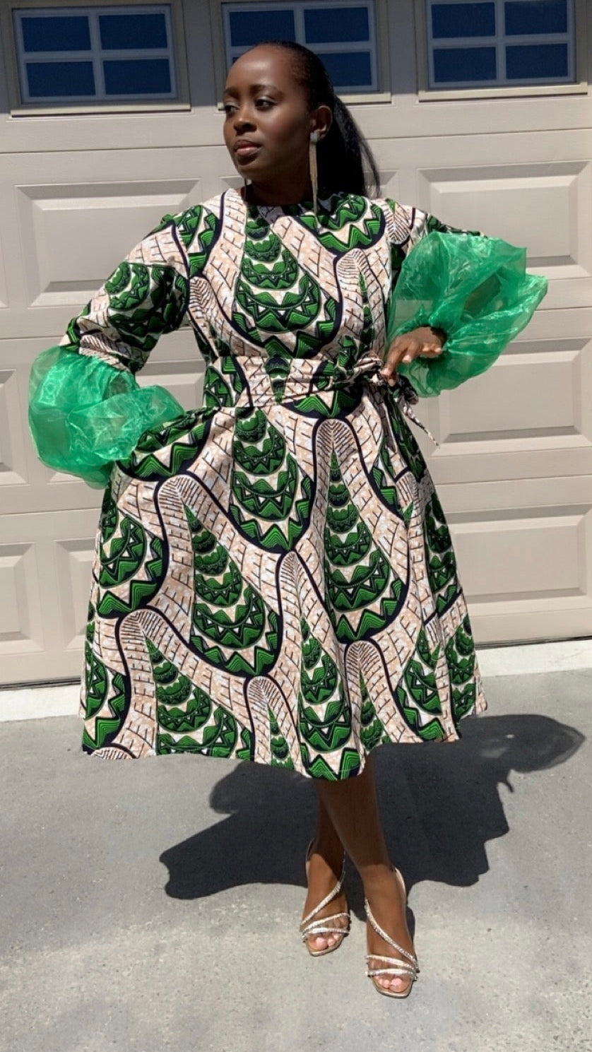 African Print Midi Dress Green Ankara Dress | BLsape M African Print Midi Dress Green Ankara Dress | BLsape M