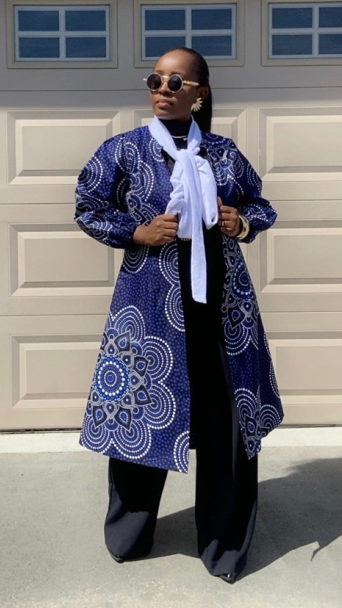 Regina Blue & White African Jacket – Premium Ankara Blazer | Blsape