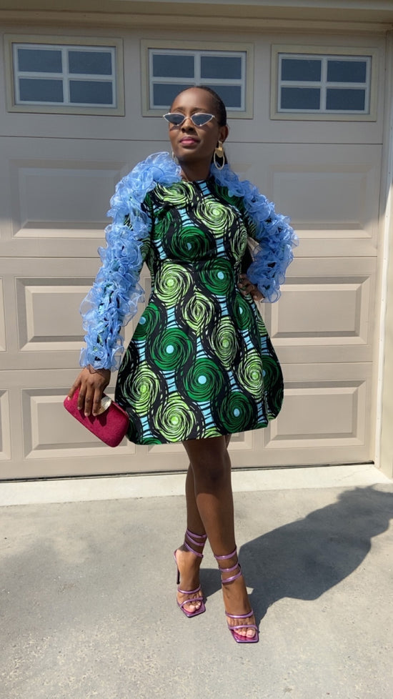 LOANE LONG SLEEVE GREEN MIDI DRESS