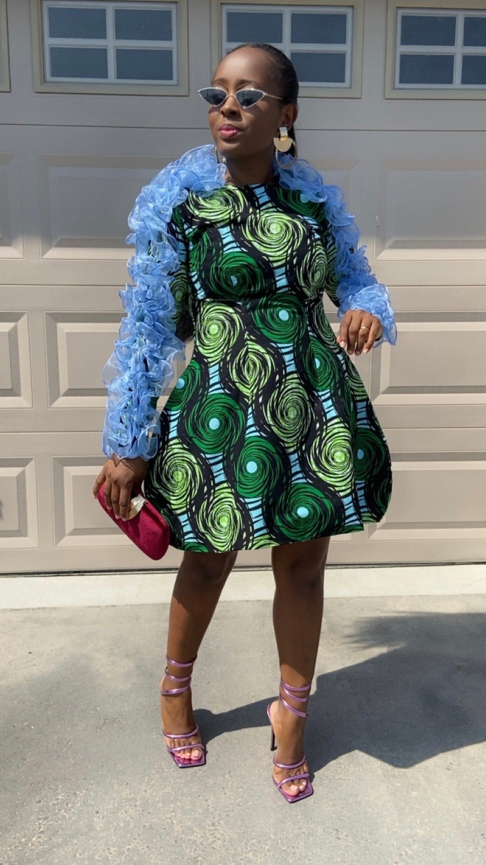 Green Blue African Print Midi Dress Ankara Dress | BLsape XL Green Blue African Print Midi Dress Ankara Dress | BLsape XL