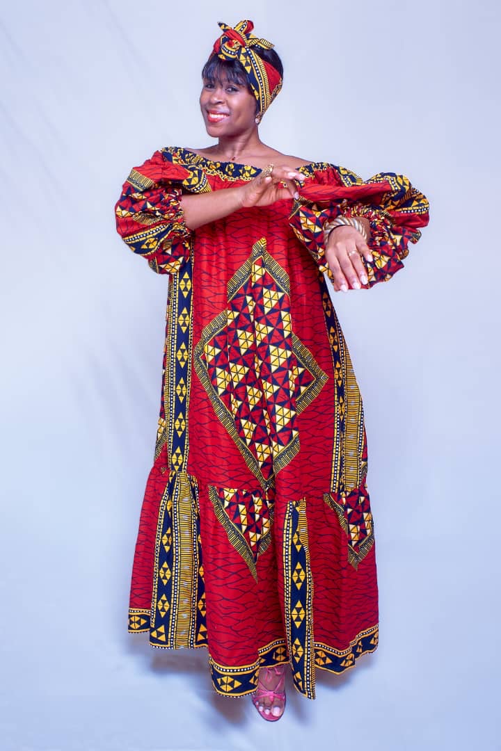 Luna Orange African Dress & Headwrap | Blsape