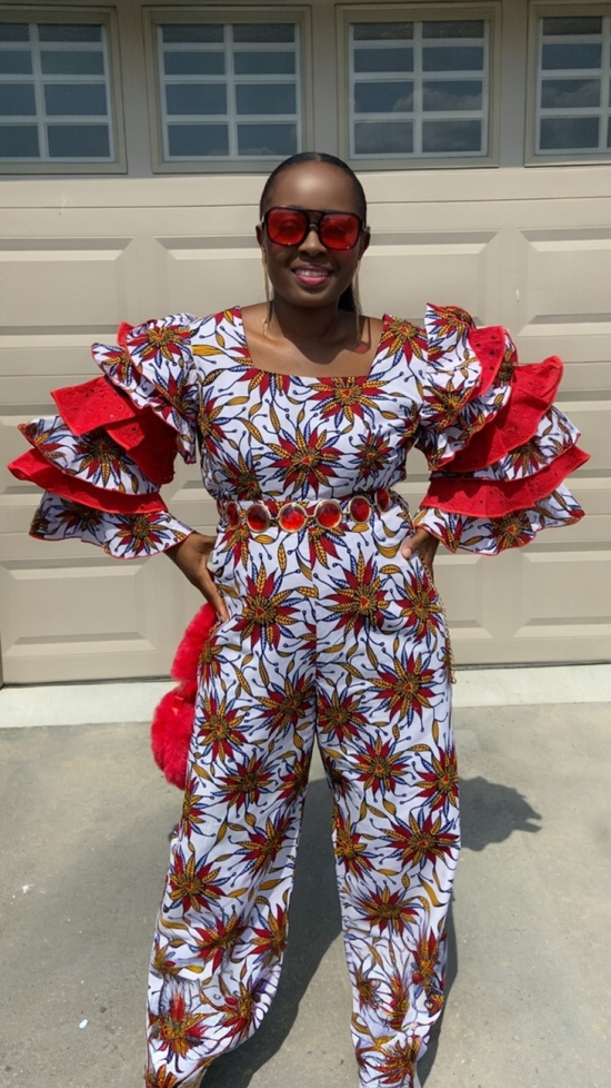 ABENA WHITE AND RED JUMPSUIT