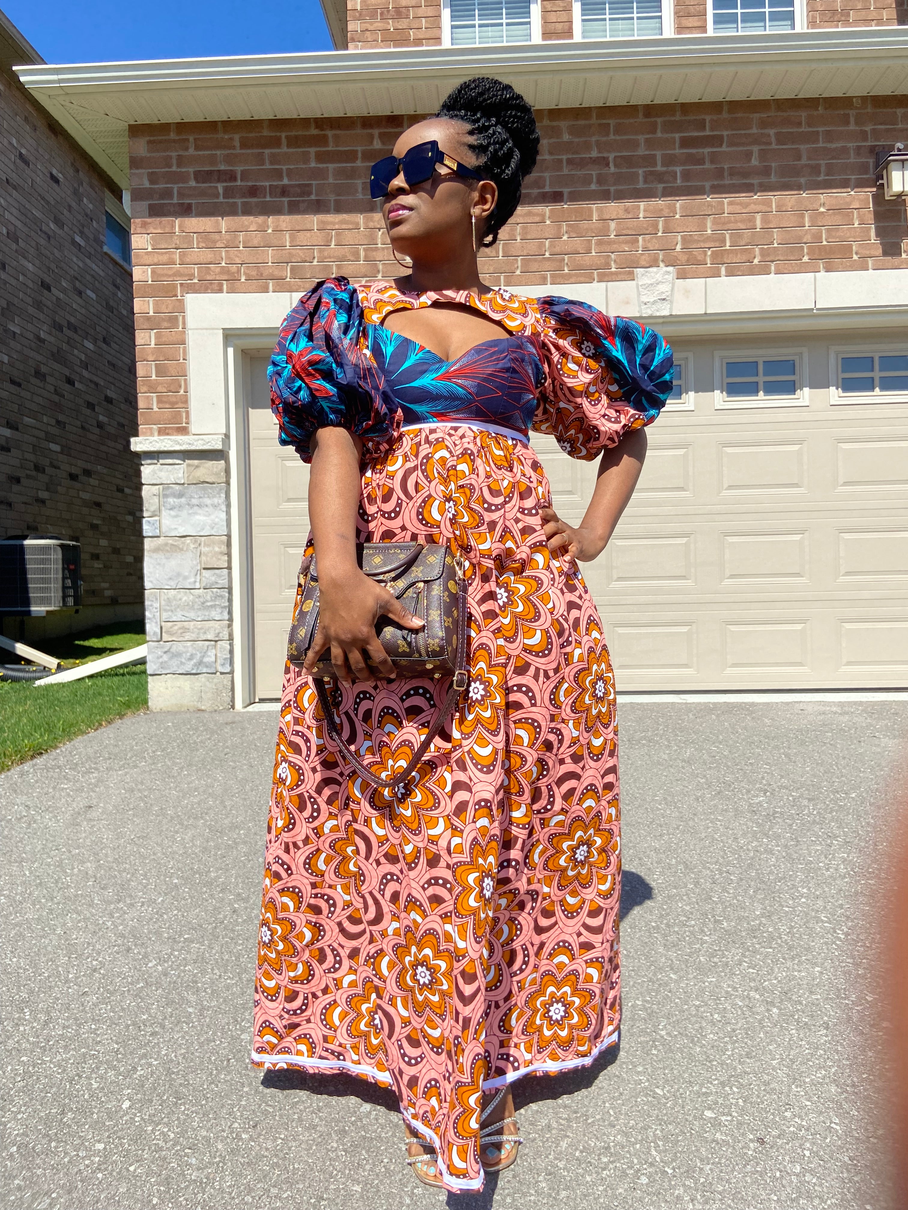 LILA AFRICAN KENTE CLOTH MAXI LONG DRESS BLsape