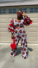 ABENA WHITE AND RED AFRICAN PRINT JUMPSUIT