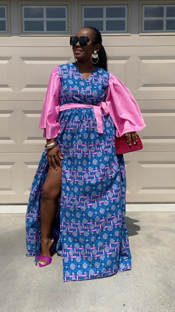 Angela Blue & Pink Wrap Maxi Dress – Africa Modern and Traditional Dresses
