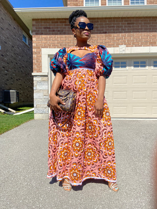 LILA AFRICAN MAXI LONG BROWN DRESS