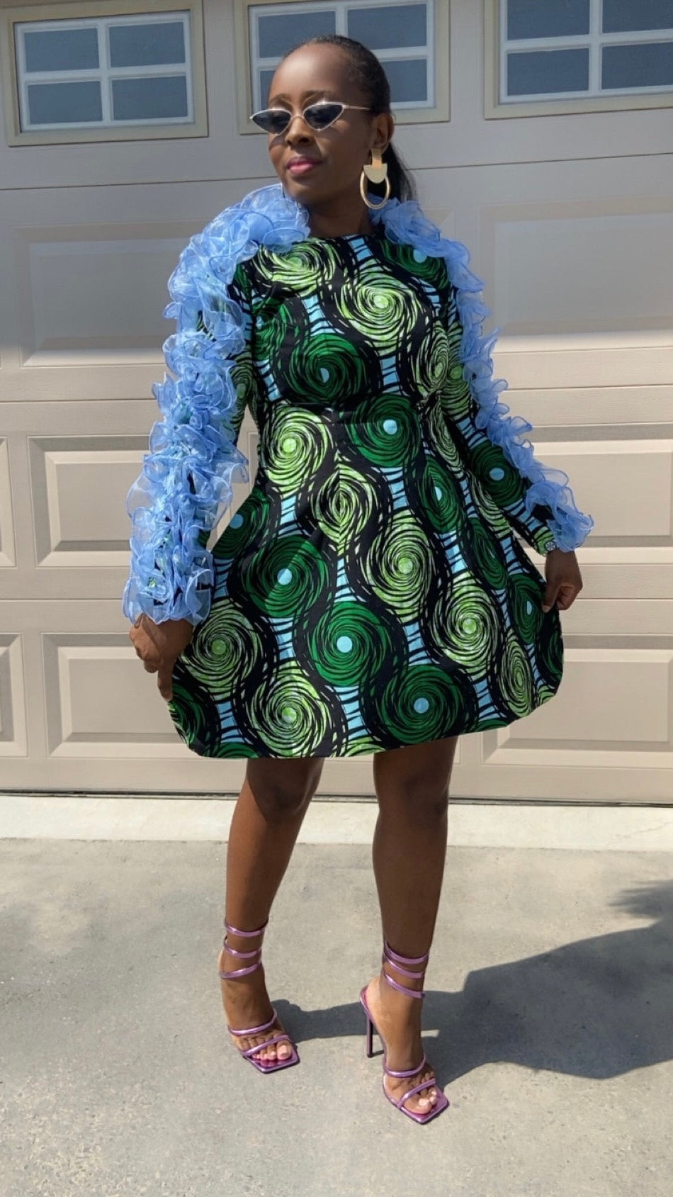 LOANE LONG SLEEVE GREEN MIDI DRESS