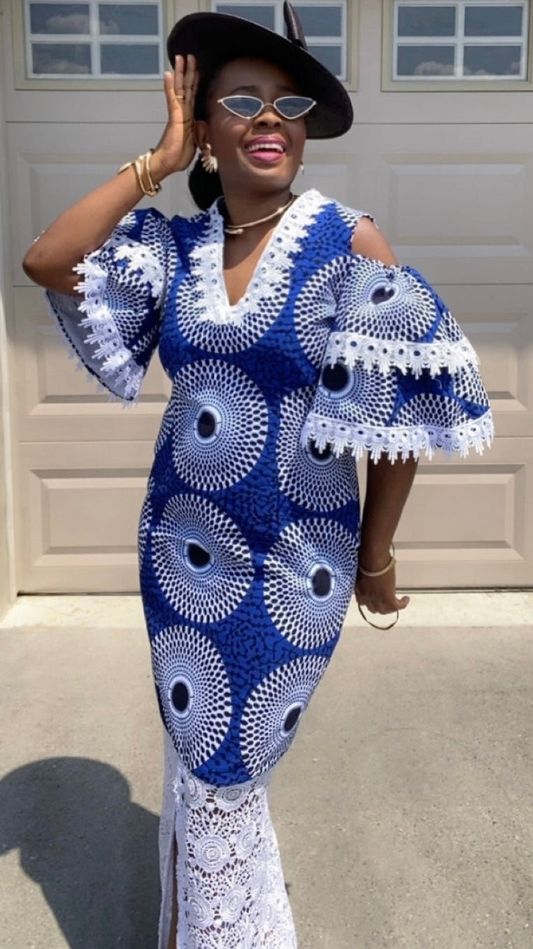 ZAHO BLUE AFRICAN PRINT DRESS