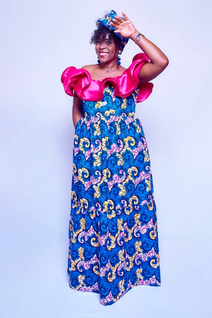 Zaia Blue & Pink Flared Dress – Unique Ruffle Sleeves