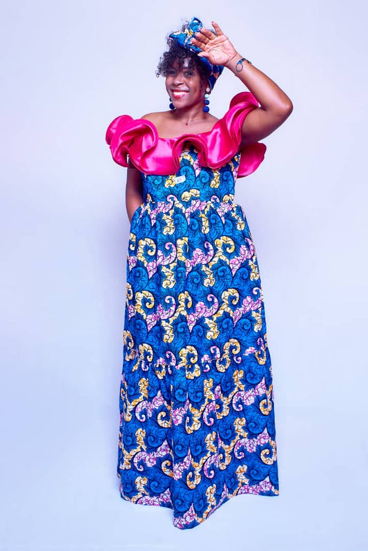 ZAIA  AFRICAN PRINT MAXI DRESS WITH HEADWRAP