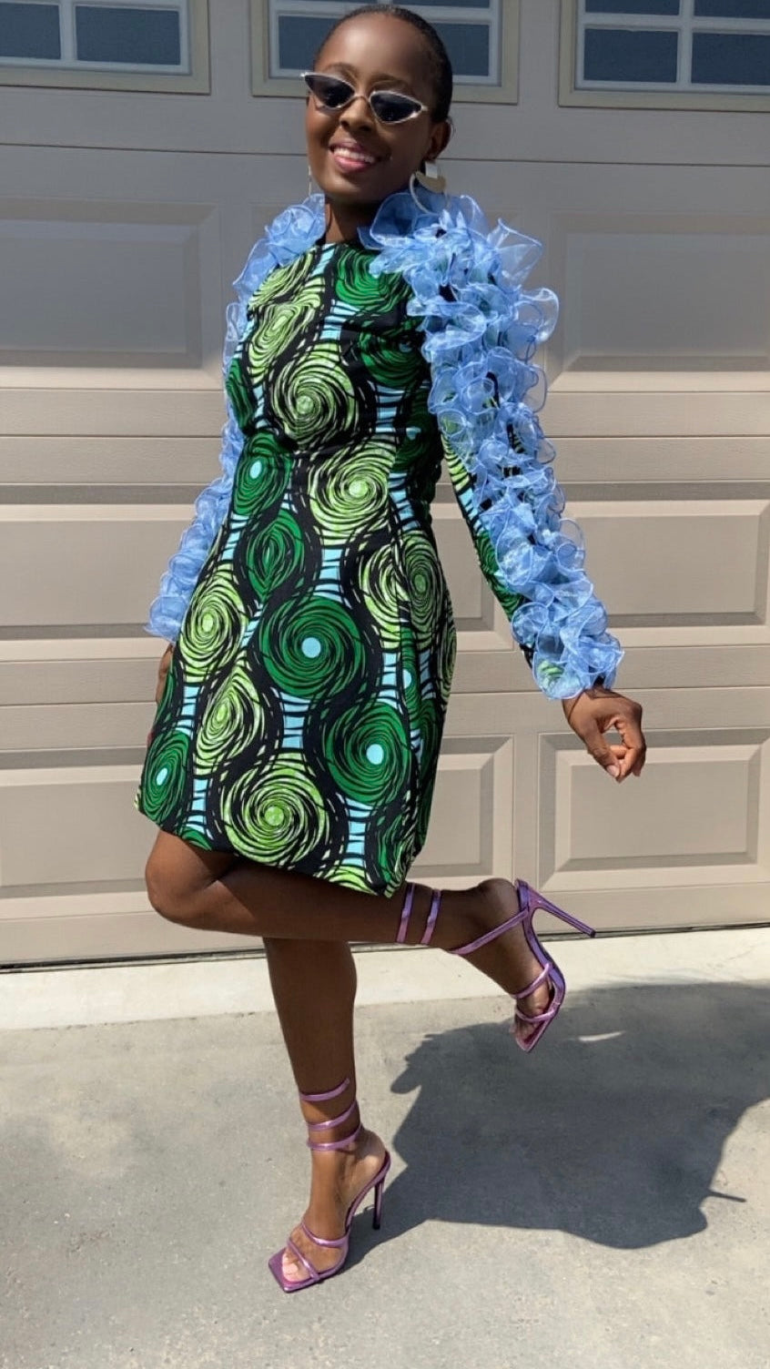 LOANE LONG SLEEVE GREEN MIDI DRESS