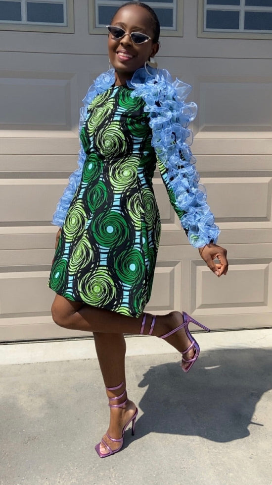 LOANE LONG SLEEVE GREEN MIDI DRESS