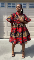 HADASSA BLUE AND RED MIDI  DRESS