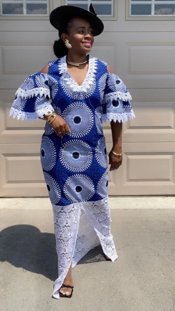 ZAHO BLUE AFRICAN PRINT DRESS