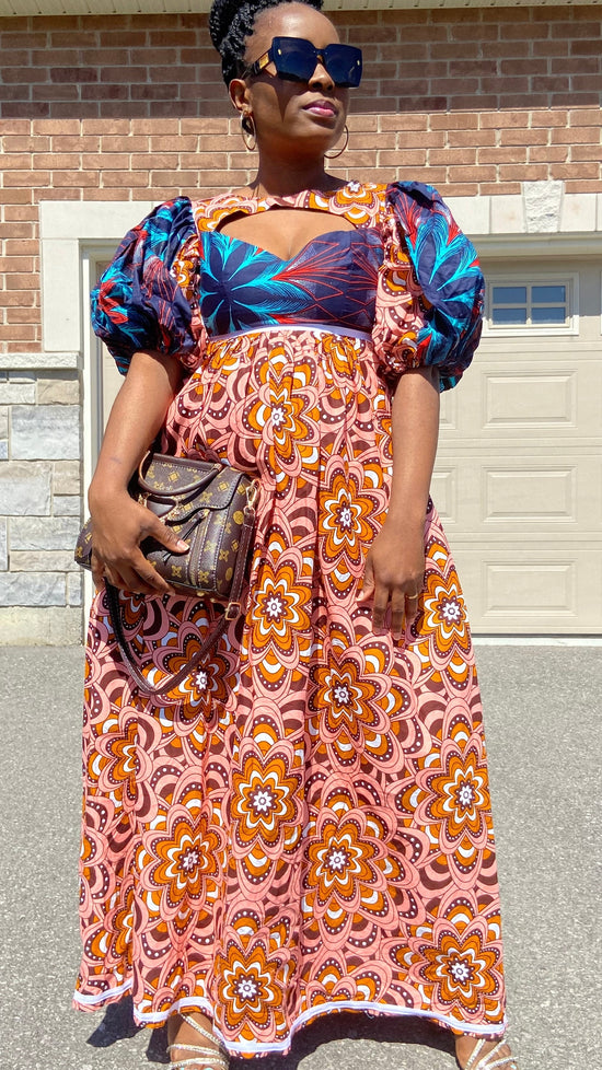 LILA AFRICAN MAXI LONG BROWN DRESS