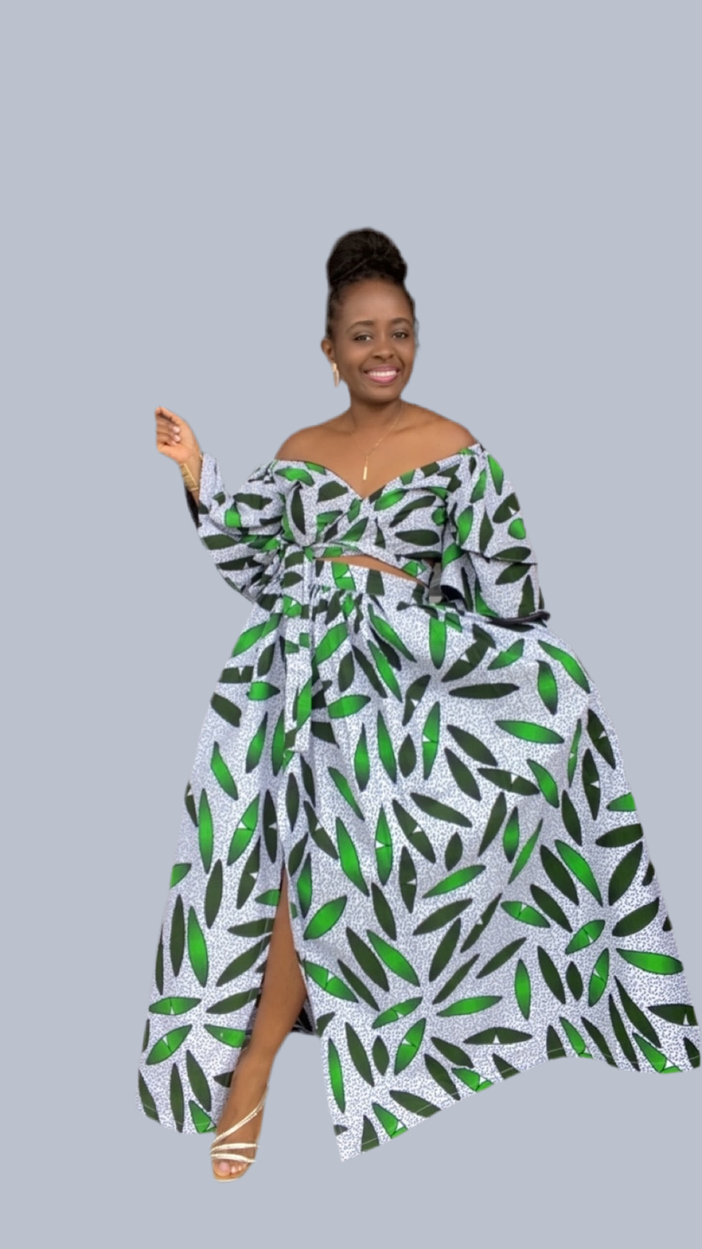 ECOSS GREEN AND WHITE MAXI SKIRT SET