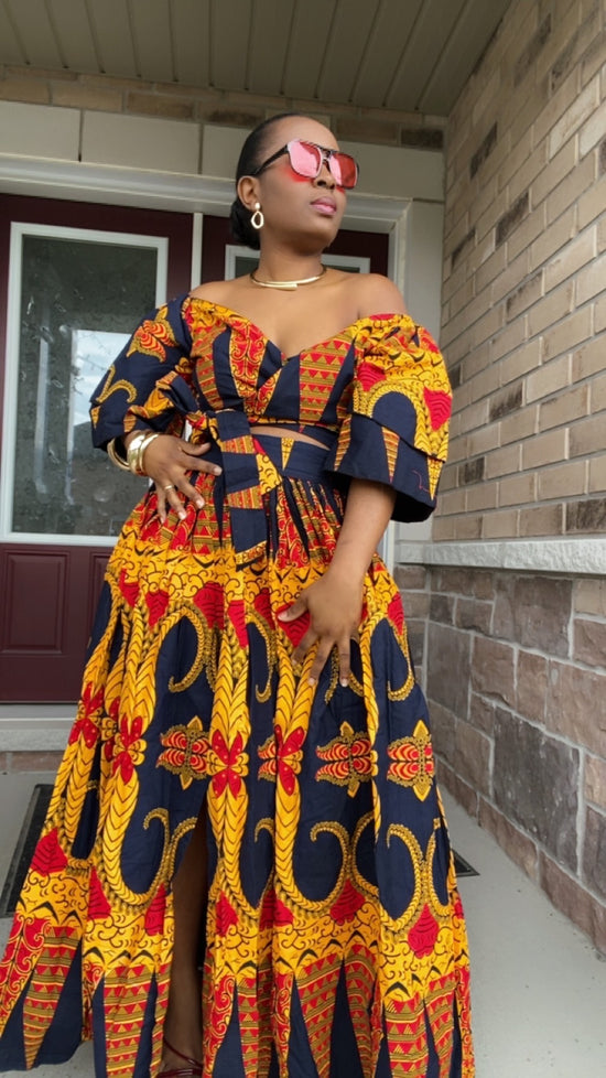 ECOSS  BLUE AND YELLOW MAXI SKIRT SET